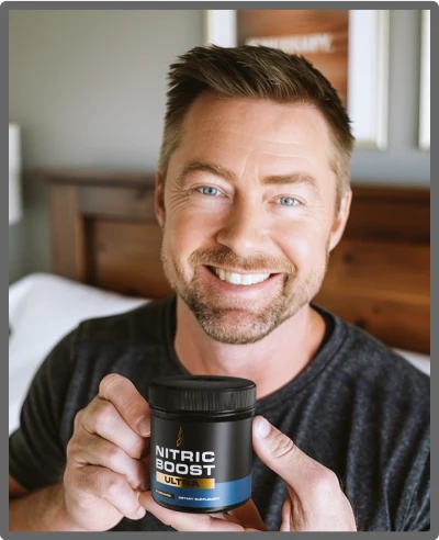 man holding nitric boost bottle